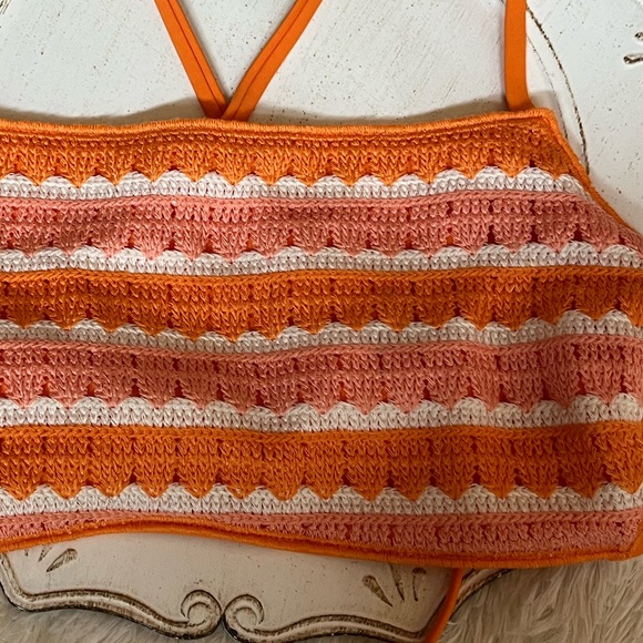 Choose 3 Vibrant Orange and white crochet string bikini set new - Picture 8 of 12